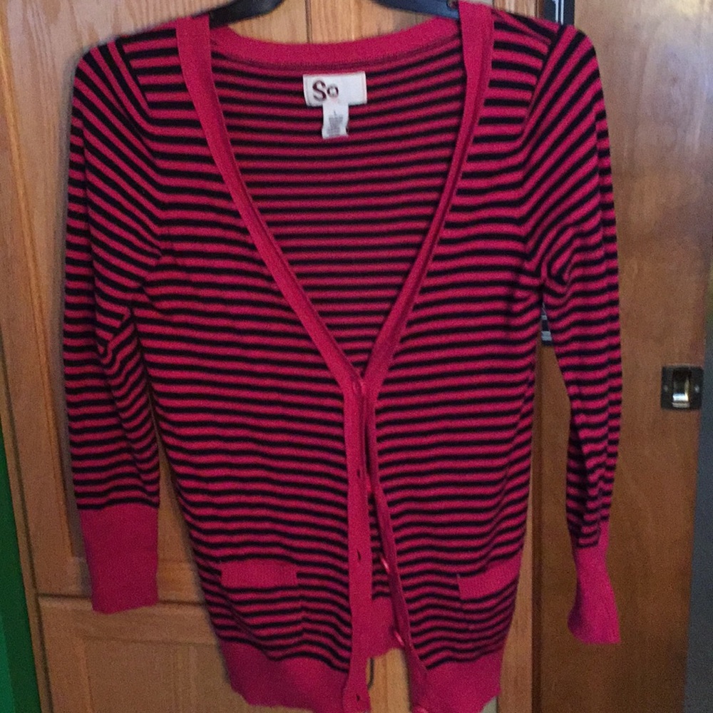Black and hot pink stripe cardigan